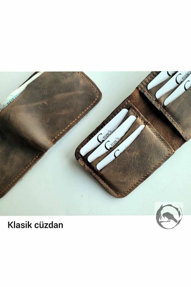 Handmade Hakiki deri(Crazy) klasik cüzdan (kahverengi)
