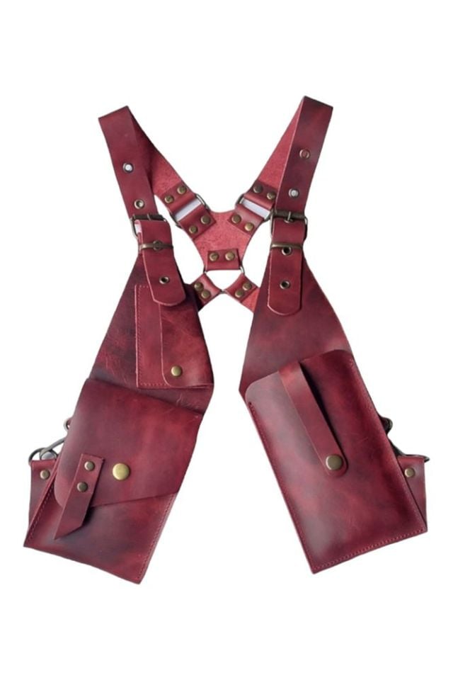 Handmade Hakiki Deri Giyilebilir Vücut Çanta (Holster) (Bordo)