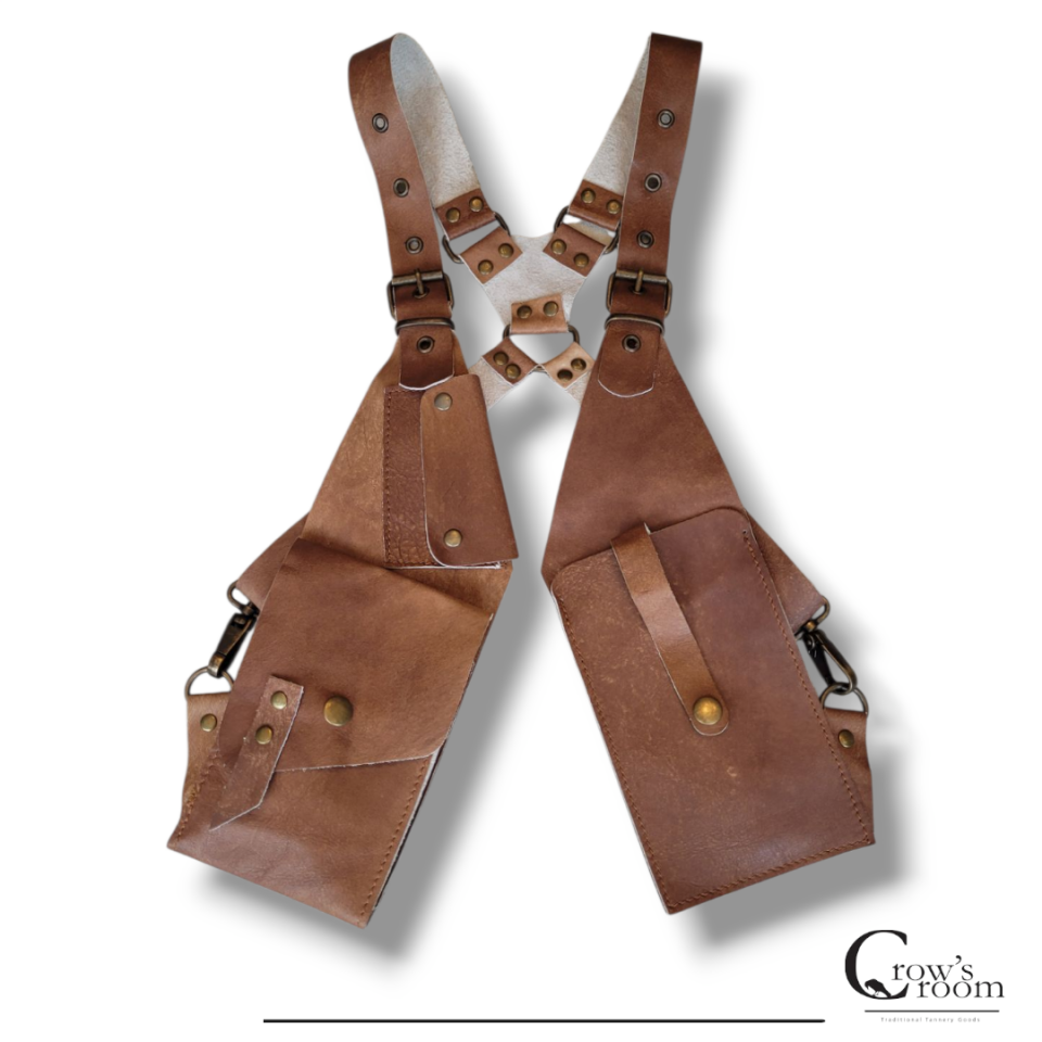 Handmade Hakiki Deri Giyilebilir Vücut Çanta (Holster) (AÇIK KAHVE)