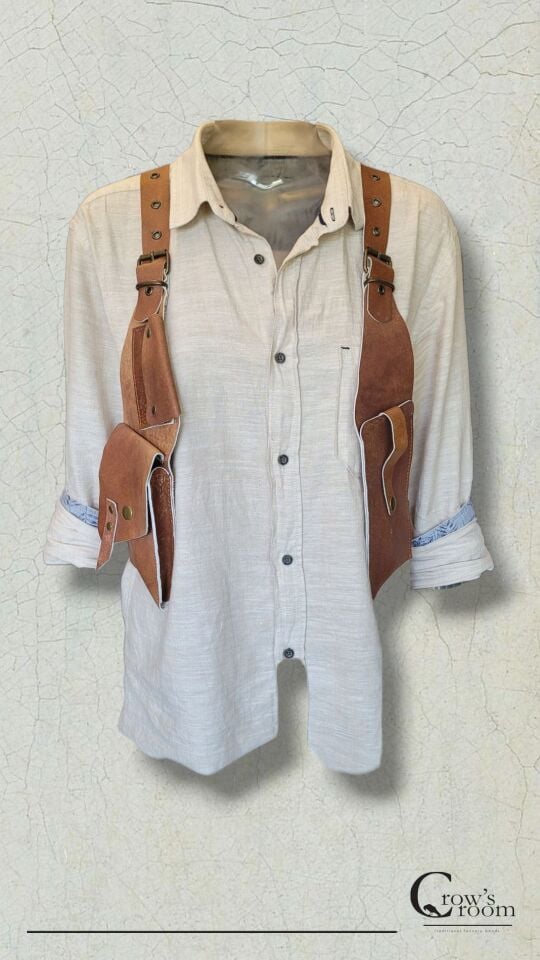Handmade Hakiki Deri Giyilebilir Vücut Çanta (Holster) (AÇIK KAHVE)