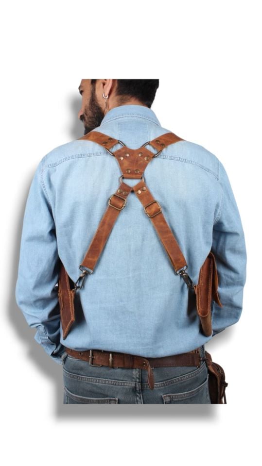 Handmade Hakiki Deri Giyilebilir Vücut Çanta Holster (Taba)