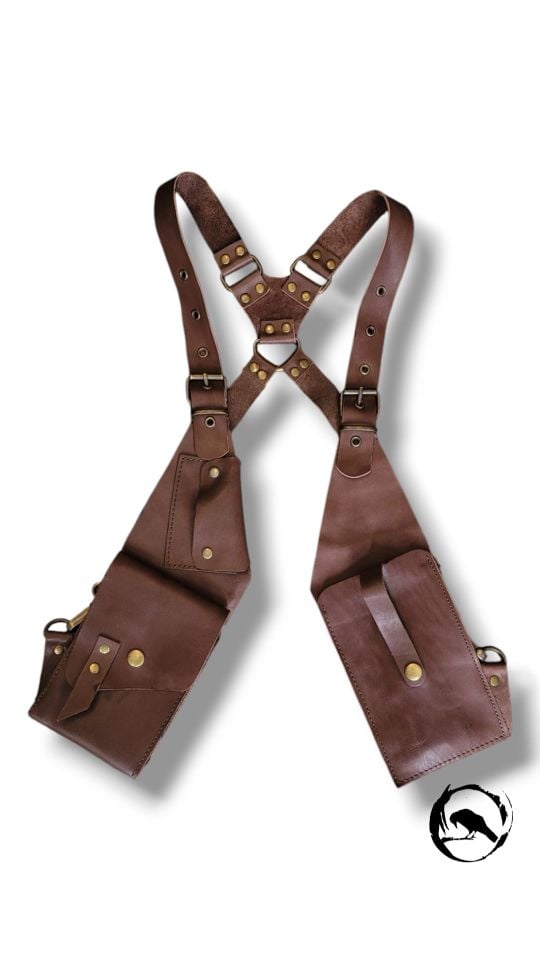 Handmade Hakiki Deri Giyilebilir Vücut Çanta (Holster) Kahverengi
