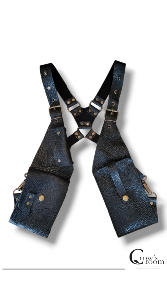 Handmade Deri Giyilebilir Vücut Çanta Holster Siyah