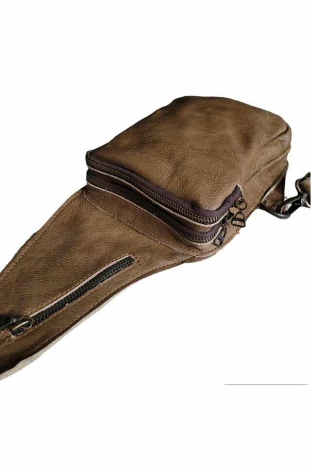 Handmade Giyilebilir Deri Çapraz Model Çanta (açık kahverengi)