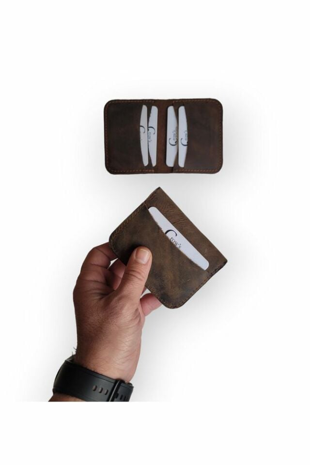 Handmade Hakiki (Crazy) Deri Altı Gözlü Kartlık (kahverengi crazy)