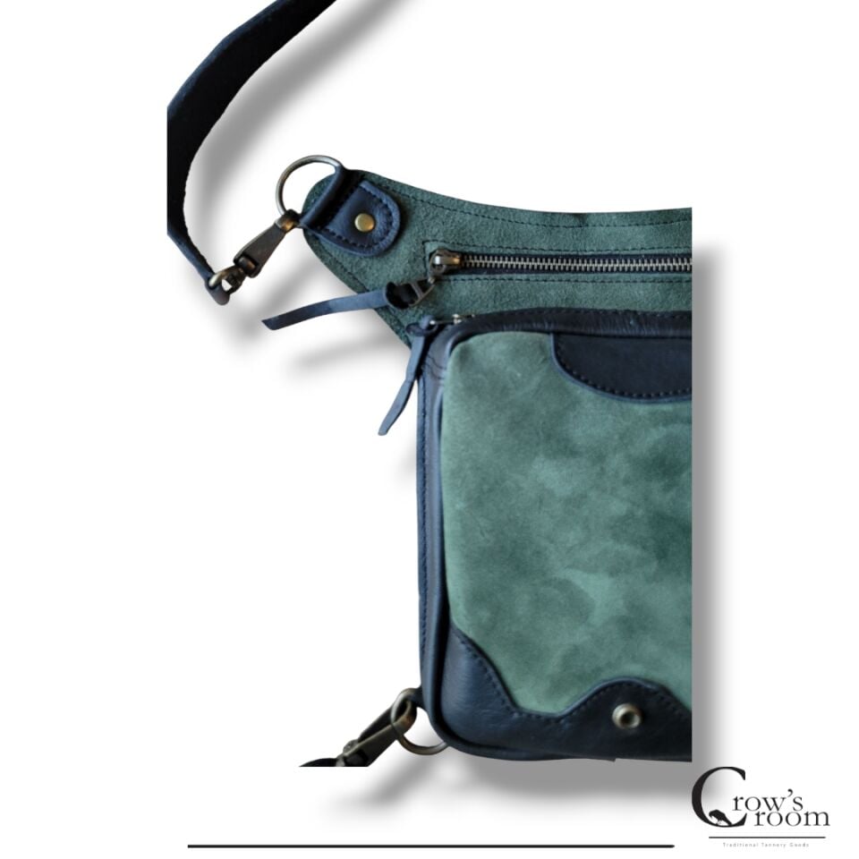 Handmade Fonksiyonel Deri Bel Ve Bacak Çantası (BÜYÜK MODEL YEŞİL & SİYAH ) BYK000206