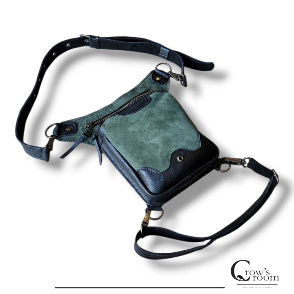 Handmade Fonksiyonel Deri Bel Ve Bacak Çantası (BÜYÜK MODEL YEŞİL & SİYAH ) BYK000206