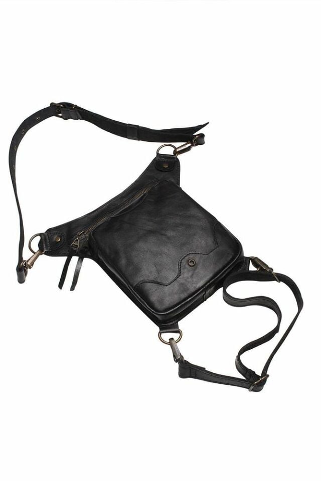 Handmade Fonksiyonel Deri Bel Ve Bacak Çantası (büyük Model Siyah) Byk000206