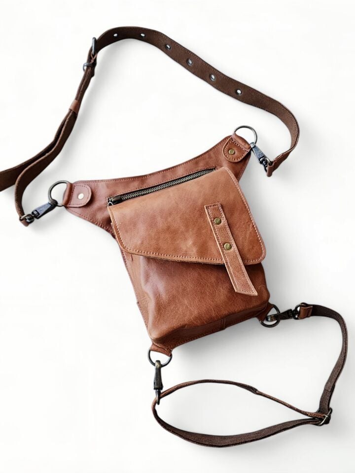 Handmade Fonksiyonel Deri Bel Ve Bacak Çantası (kapaklı Model Taba)