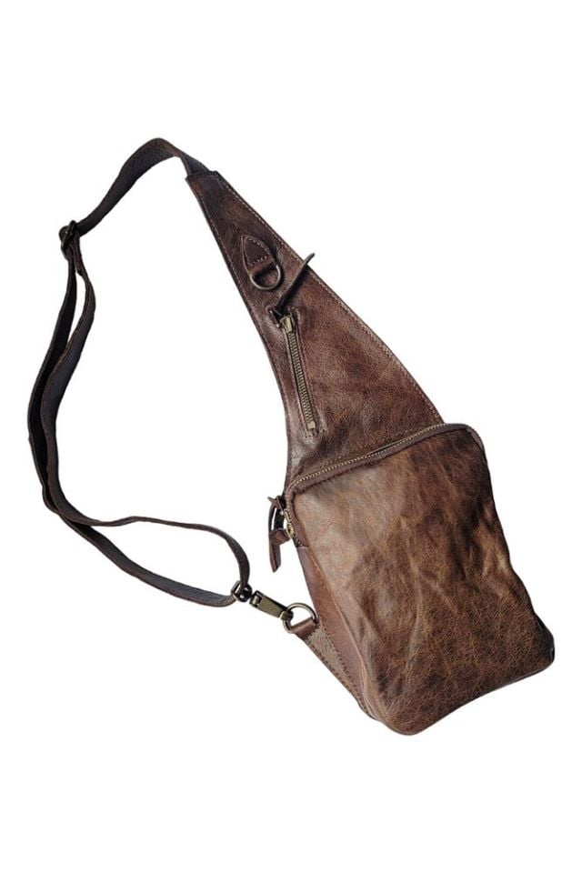 Handmade Giyilebilir Deri Çapraz Model Çanta (kahverengi)