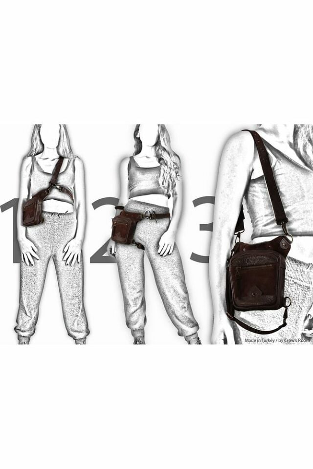 Handmade Fonksiyonel Deri Bel Ve Bacak Çantası (küçük Model Koyukahve)