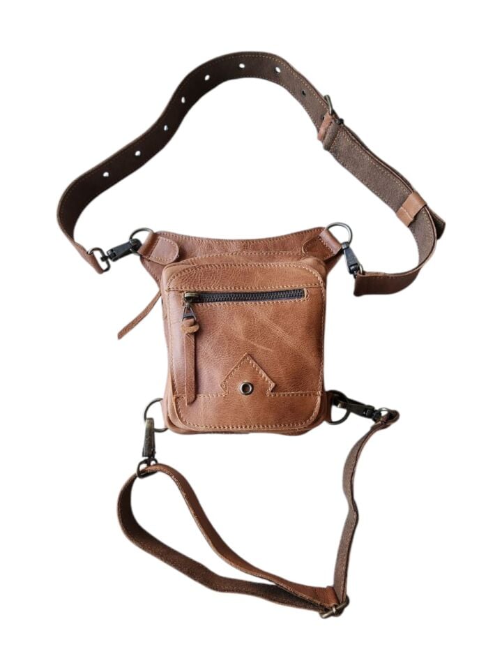 Handmade Fonksiyonel Deri Bel Ve Bacak Çantası (KÜÇÜK MODEL TABA)