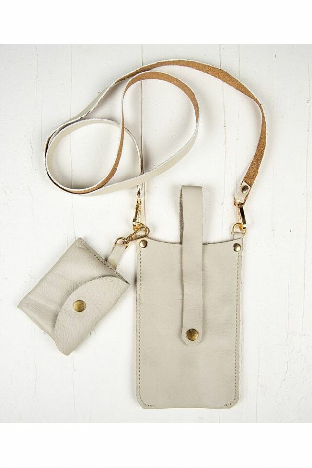 Handmade Deri Telefon Çantası KIRIK BEYAZ - Tek Ebat