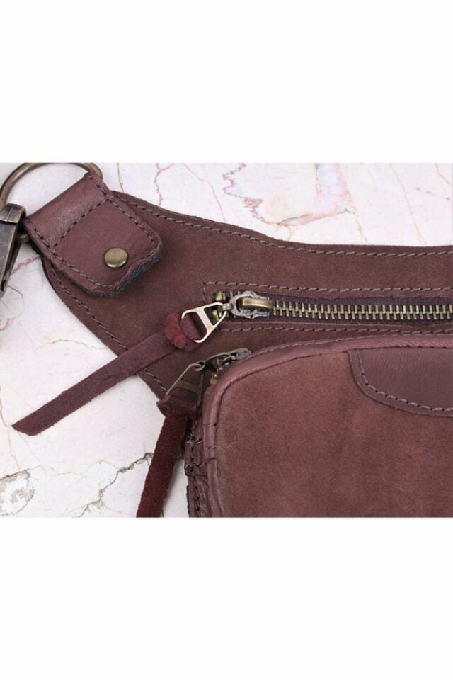 Handmade Fonksiyonel Deri Bel Ve Bacak Çantası (BÜYÜK MODEL KAHVE)