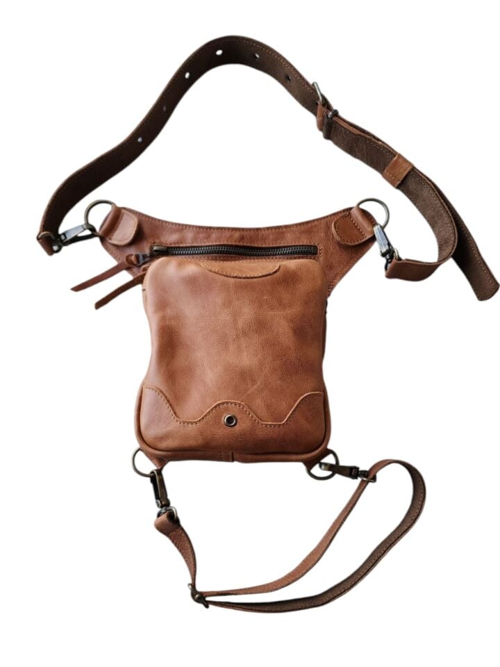 Handmade Fonksiyonel Deri Bel Ve Bacak Çantası (BÜYÜK MODEL TABA)