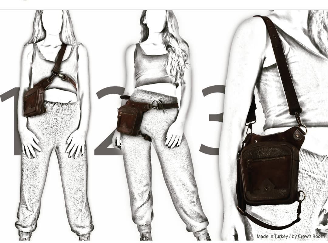 Handmade Fonksiyonel Deri Bel Ve Bacak Çantası (KÜÇÜK MODEL KAHVERENGİ)