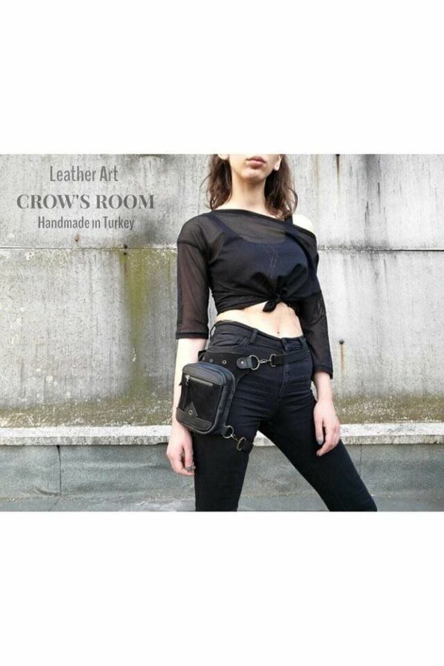 Handmade Fonksiyonel Hakiki Deri Bel Ve Bacak Çantası (KÜÇÜK MODEL SİYAH)