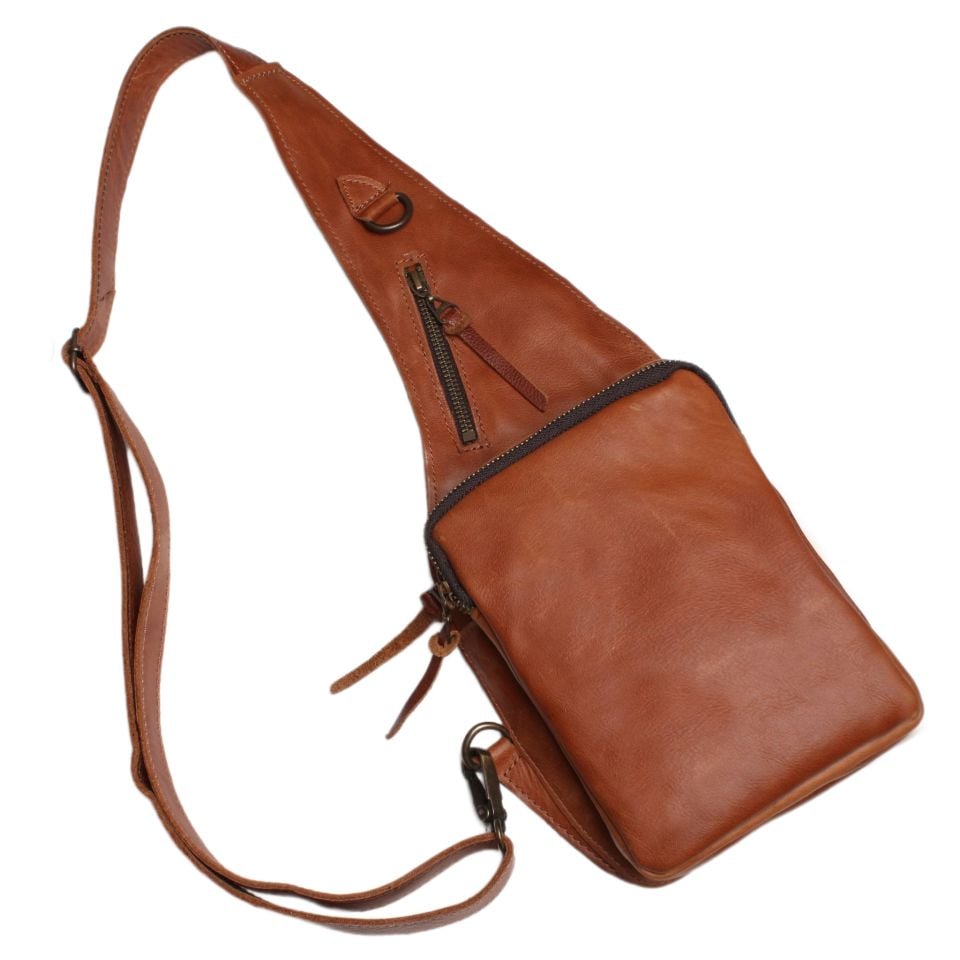 Handmade Hakiki Deri Giyilebilir Çapraz Model Çanta (Taba)