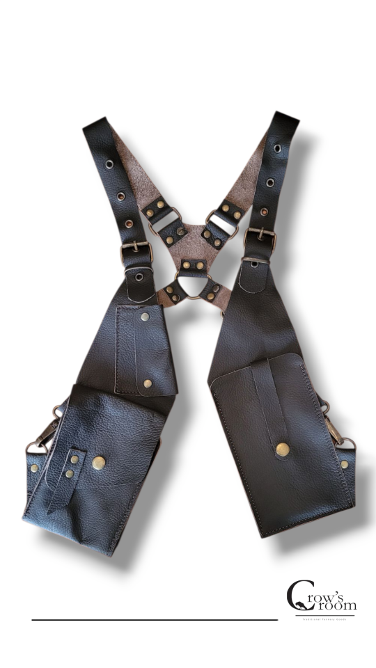 El Yapımı Hakiki Deri Holster Vücut Çanta Koyukahve