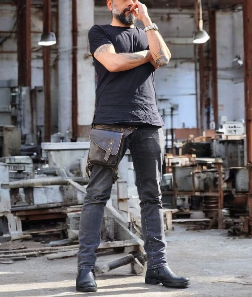 Handmade Deri Fonksiyonel Bel ve Bacak Çantası