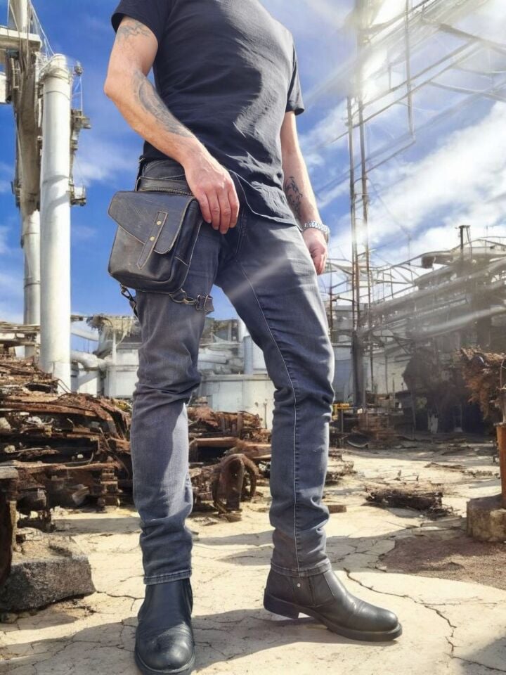 Handmade Deri Fonksiyonel Bel ve Bacak Çantası